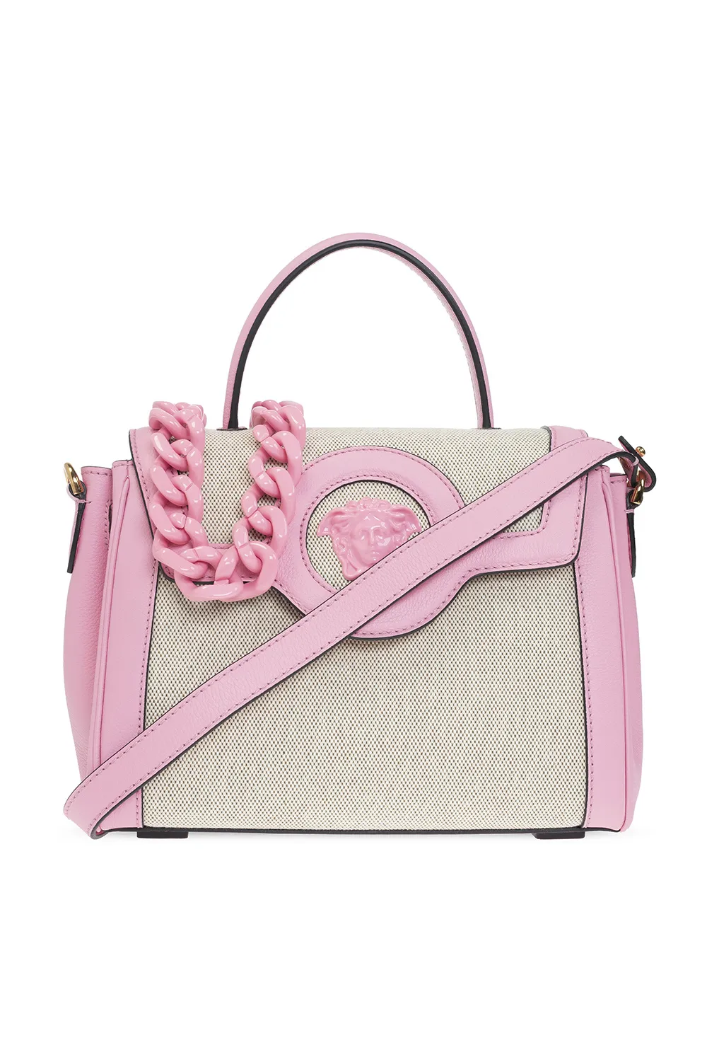 Розово-бежевая сумка через плечо Versace La Medusa