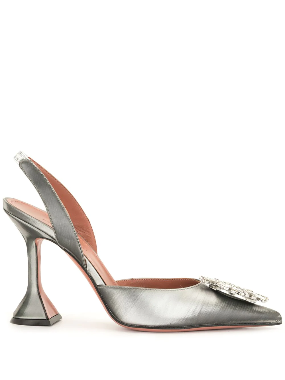 Кожаные туфли Amina Muaddi Begum Silver со стеклянной брошью