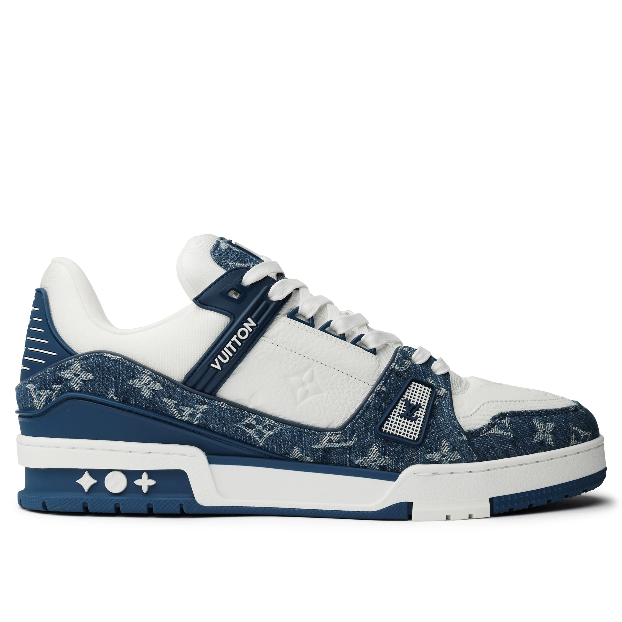 Кожаные кроссовки Louis Vuitton LV Trainer Monogram Blue Denim