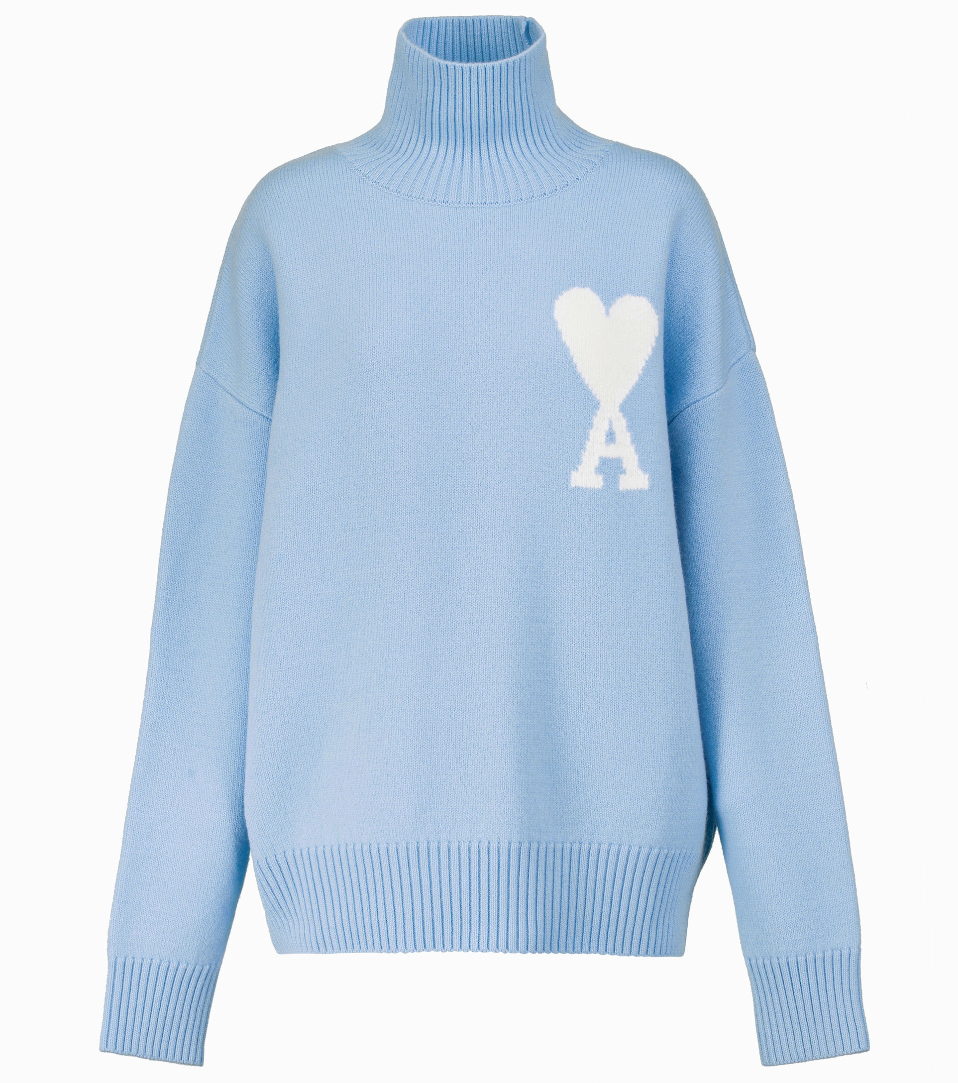 Свитер AMI Paris Ami de Coeur с воротником-стойкой нежно-голубой