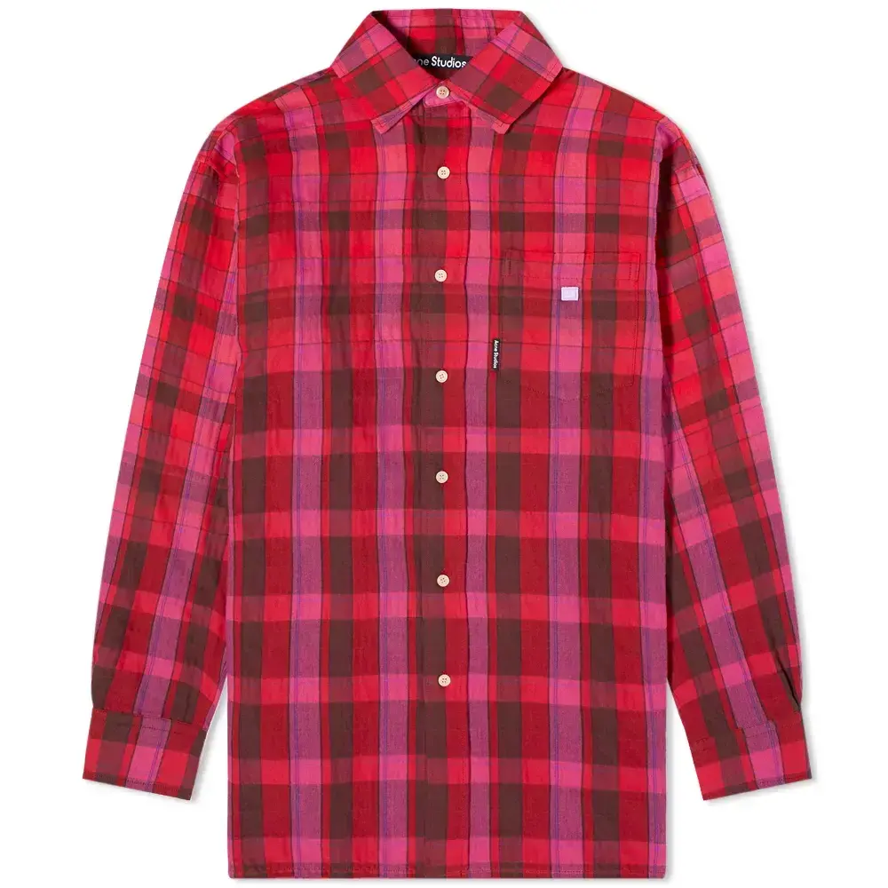 Фланелевая рубашка в клетку Acne Studios фуксия
