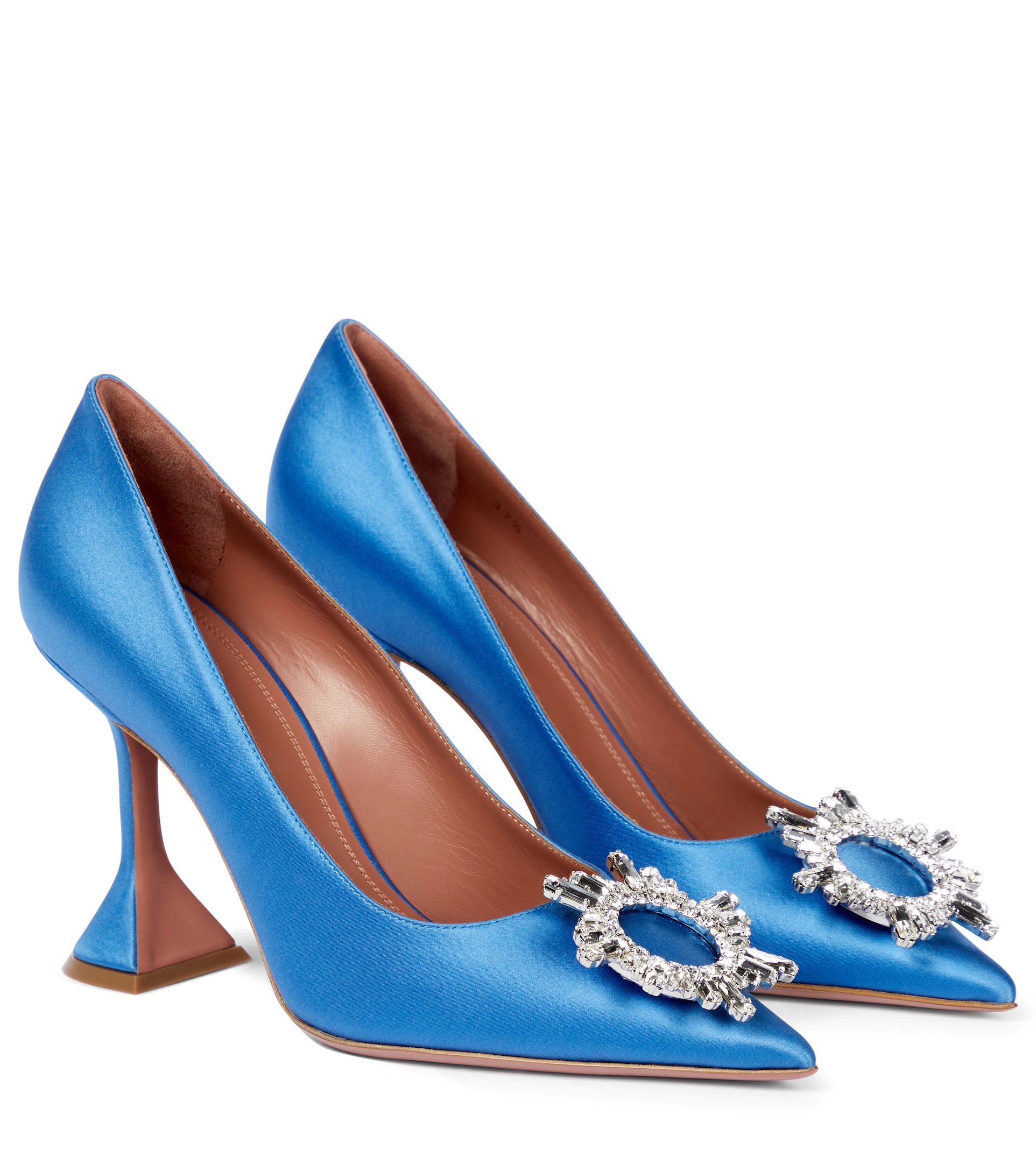 Атласные туфли-лодочки Amina Muaddi Begum синего цвета