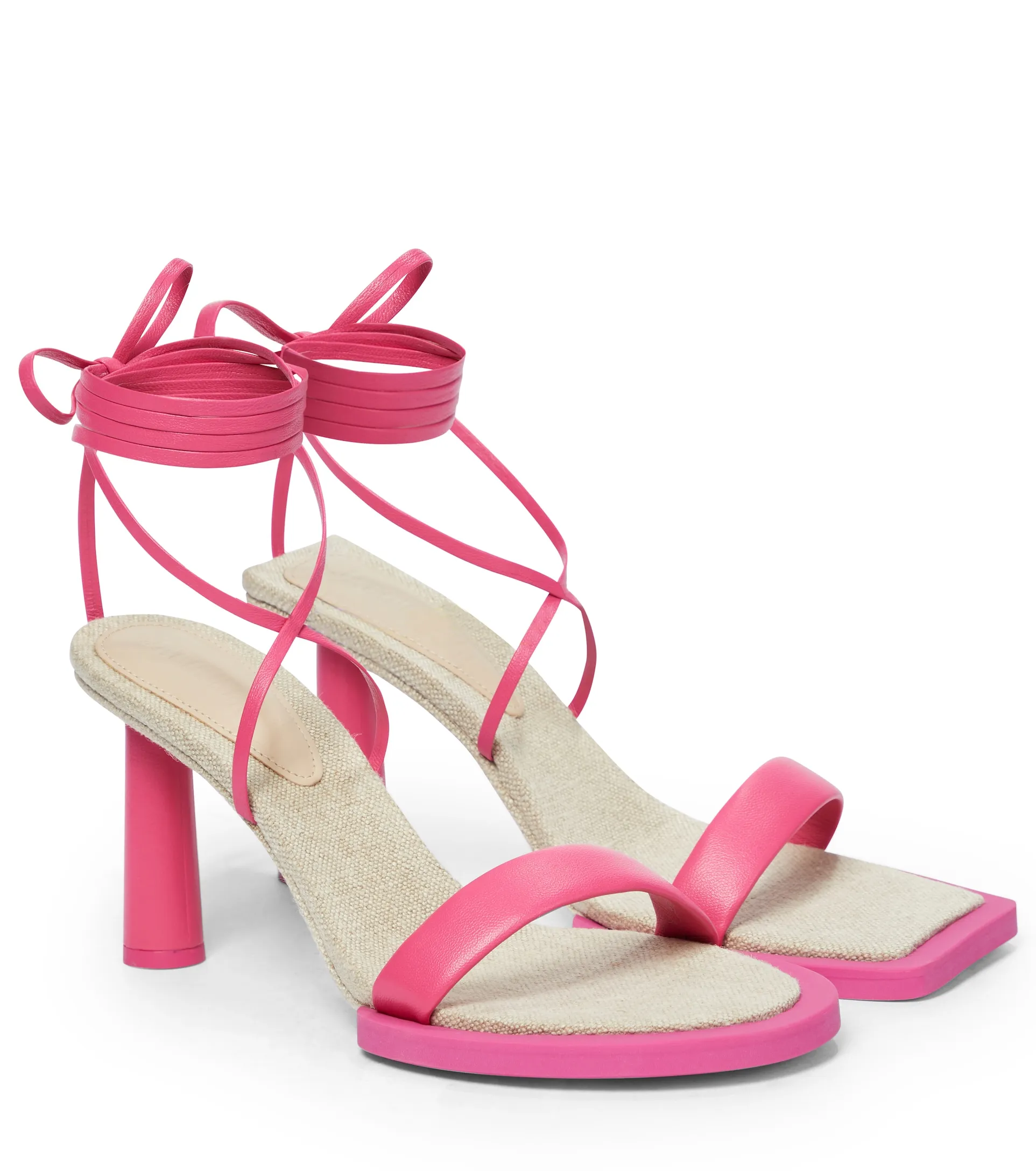 Кожаные босоножки Jacquemus Les Carré Rond с подвязками Pink | Обрита Outlet
