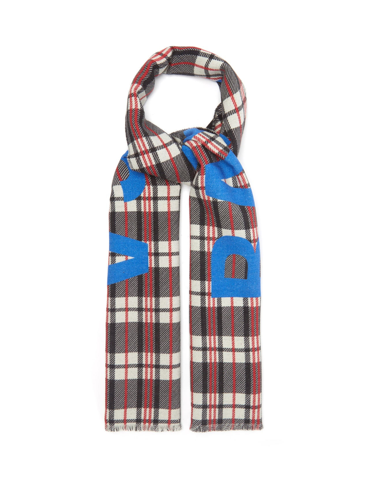Шарф Balenciaga в клетку с синим логотипом