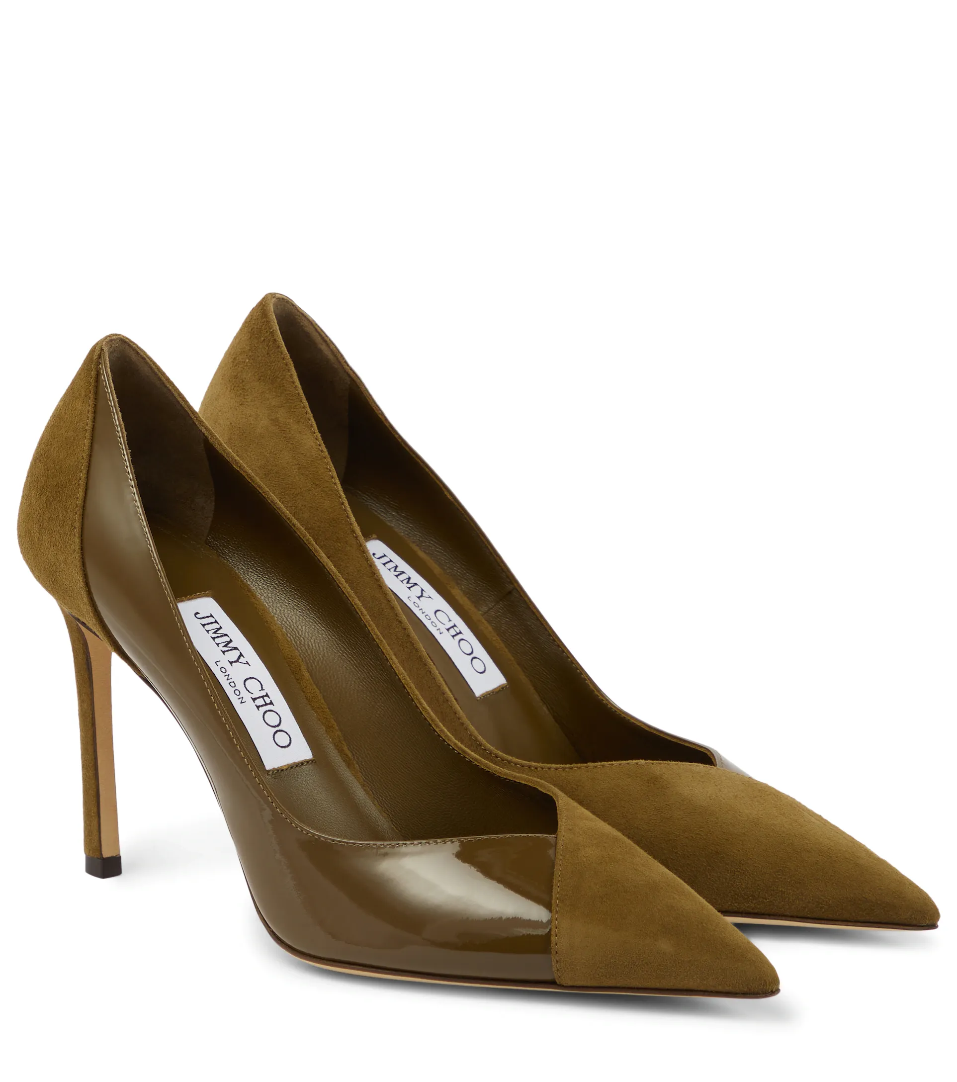 Туфли-лодочки Jimmy Choo Cass 95 Caper Green из замши и лакированной кожи