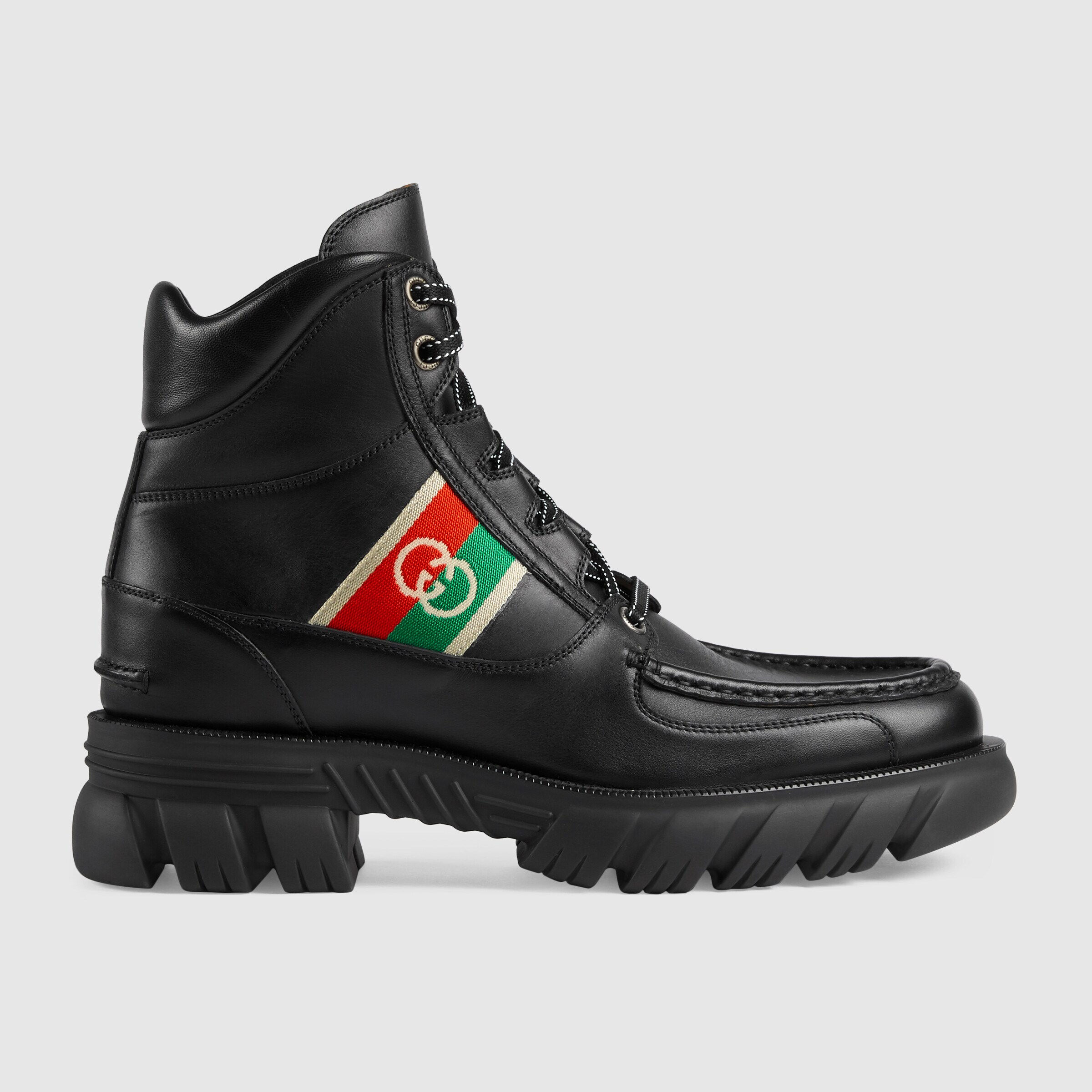 Ботинки кожаные Gucci с переплетенными буквами G черные