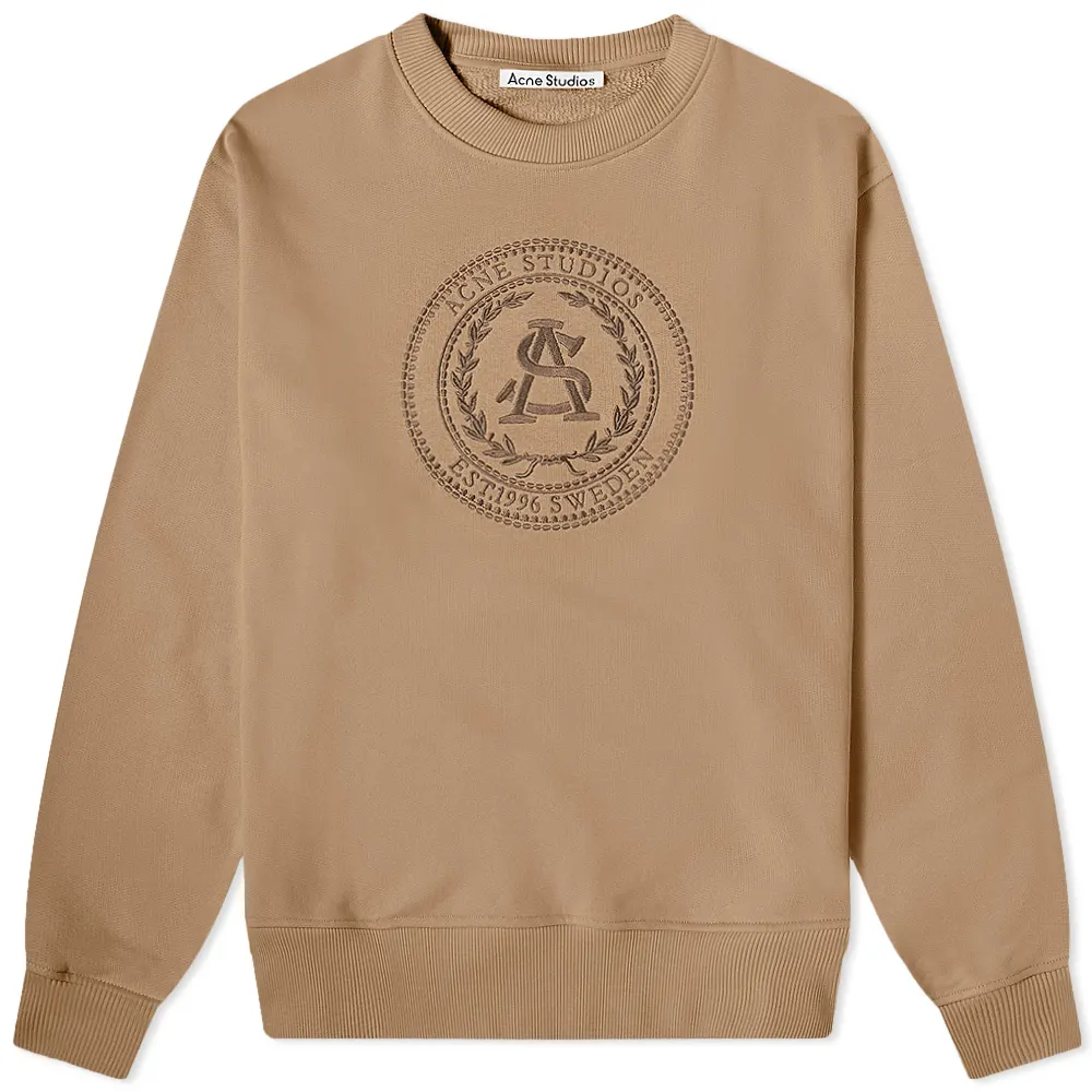 Свитшот с вышитым логотипом и круглым вырезом Acne Studio Forban Beige
