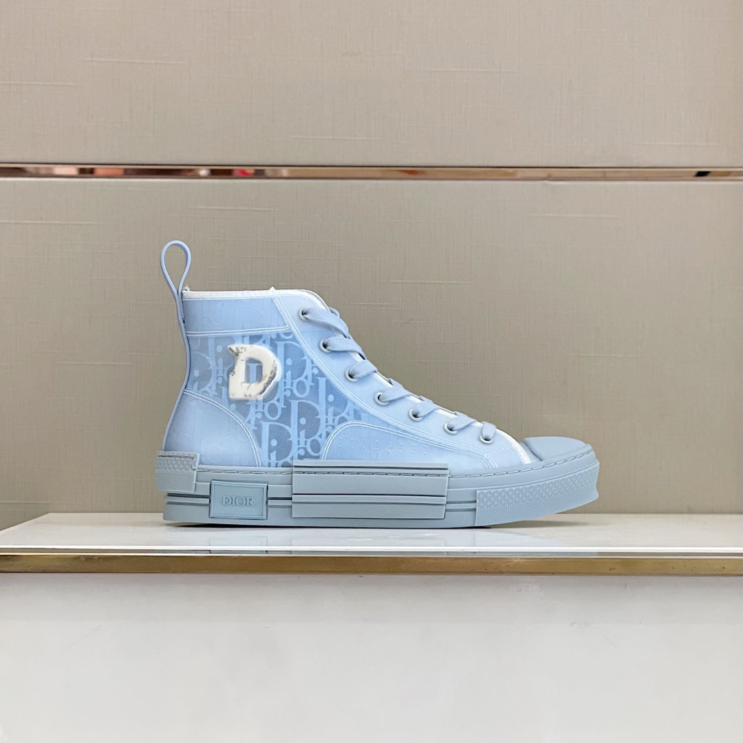 Высокие кеды Dior Oblique B23 голубого цвета с патчем