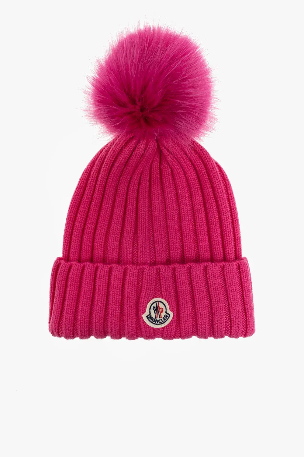 Шерстяная шапка Moncler с помпоном фуксия