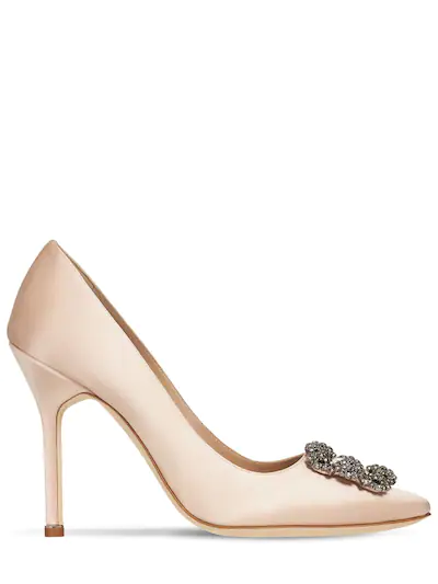 Атласные туфли с пряжкой Manolo Blahnik Hangisi 105mm Nude