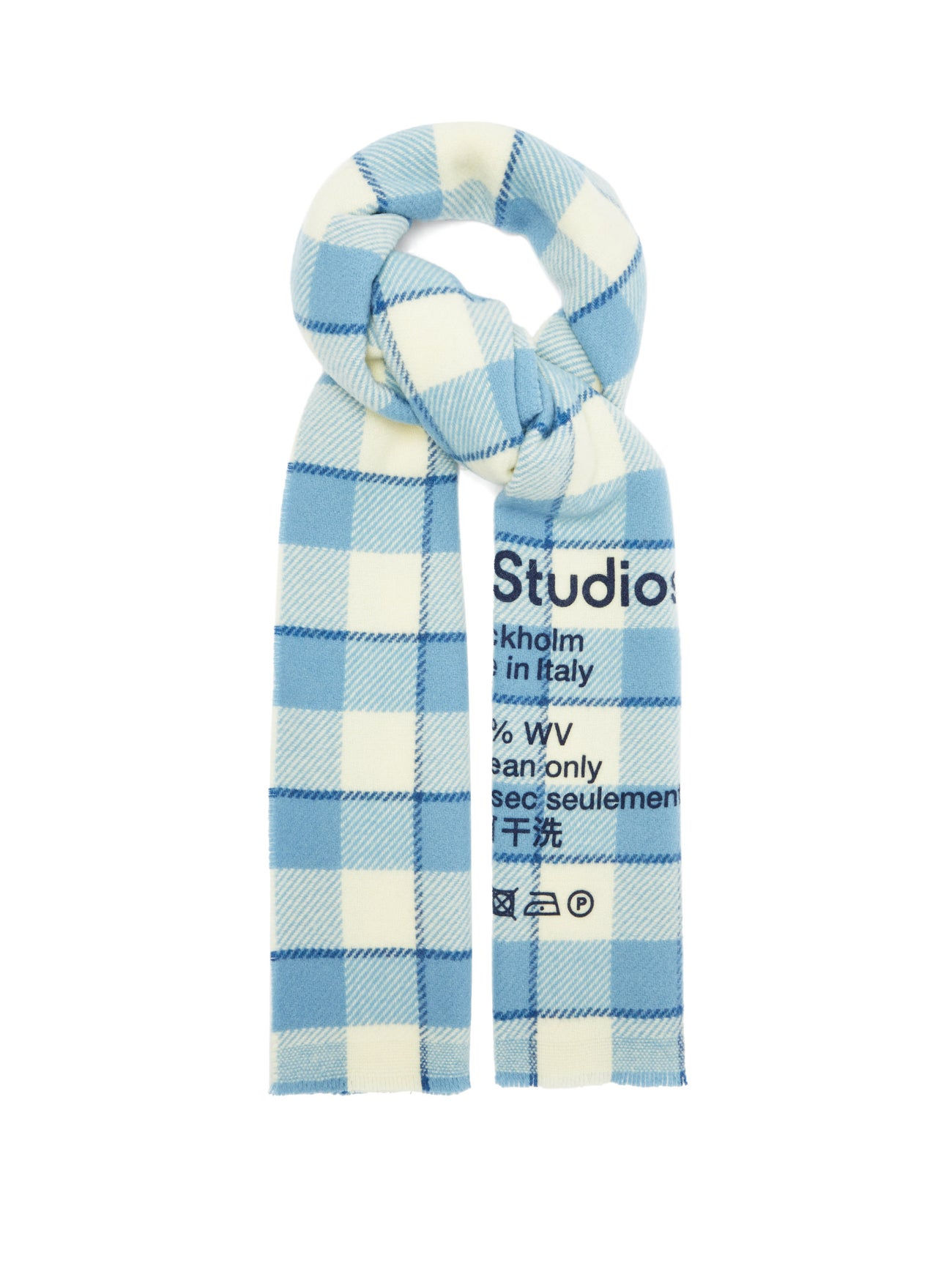 Шерстяной шарф Acne Studios в клетку Cassiar Narrow New Blue