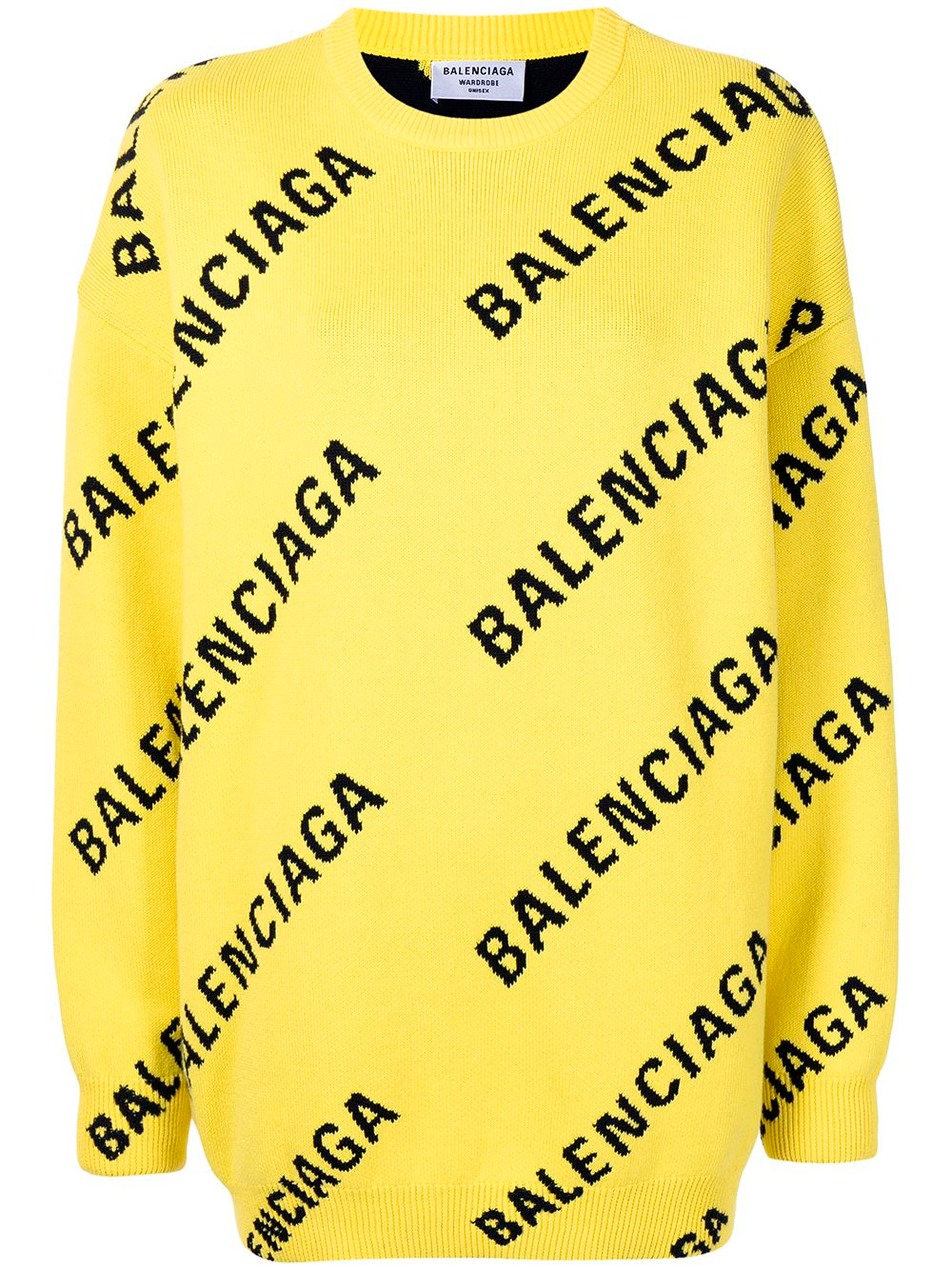 Пуловер Balenciaga с логотипом по всей поверхности желтый с черным