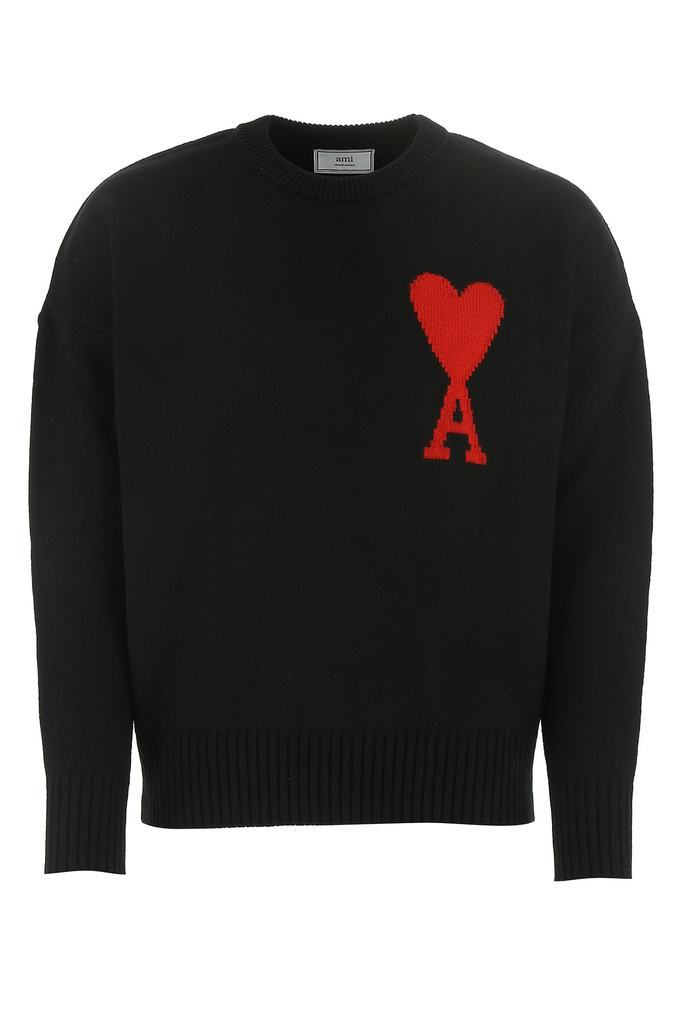 Свитер AMI Paris с монограммой Ami de Coeur черно-красный