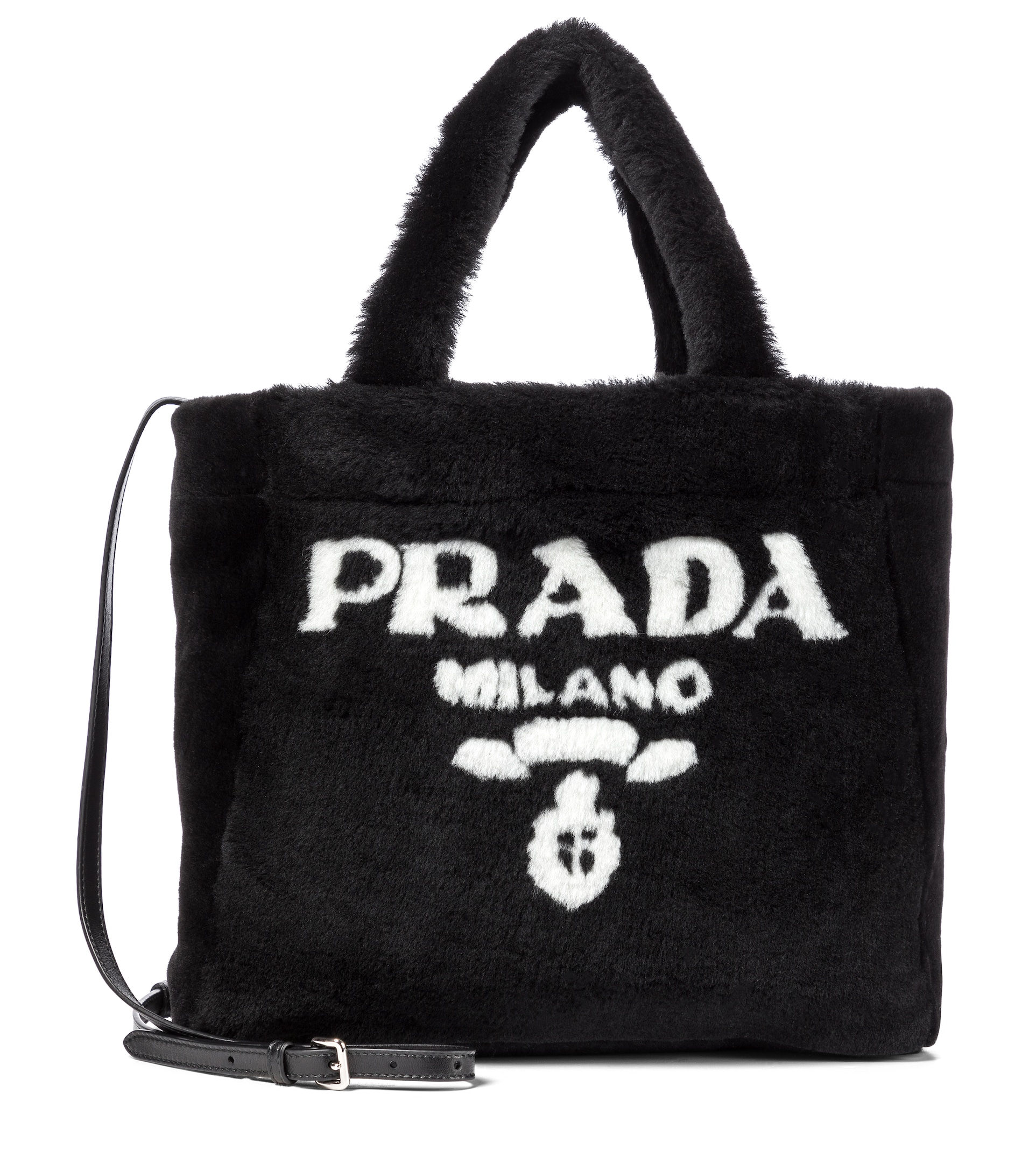 Сумка-тоут Prada из овчины среднего размера черная