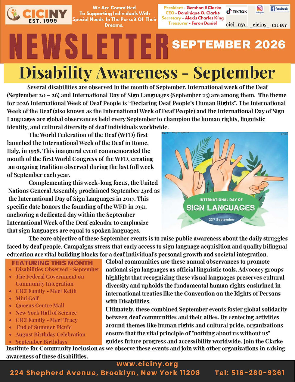 CICINY Newsletter - September 2026