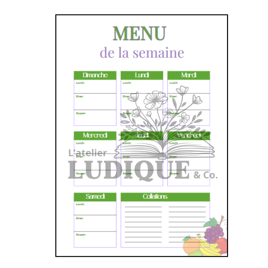 menu semaine, menu, organisation, famille
