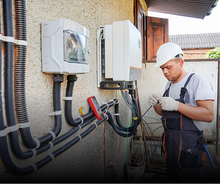 Electrician wiring outdoor power boxes