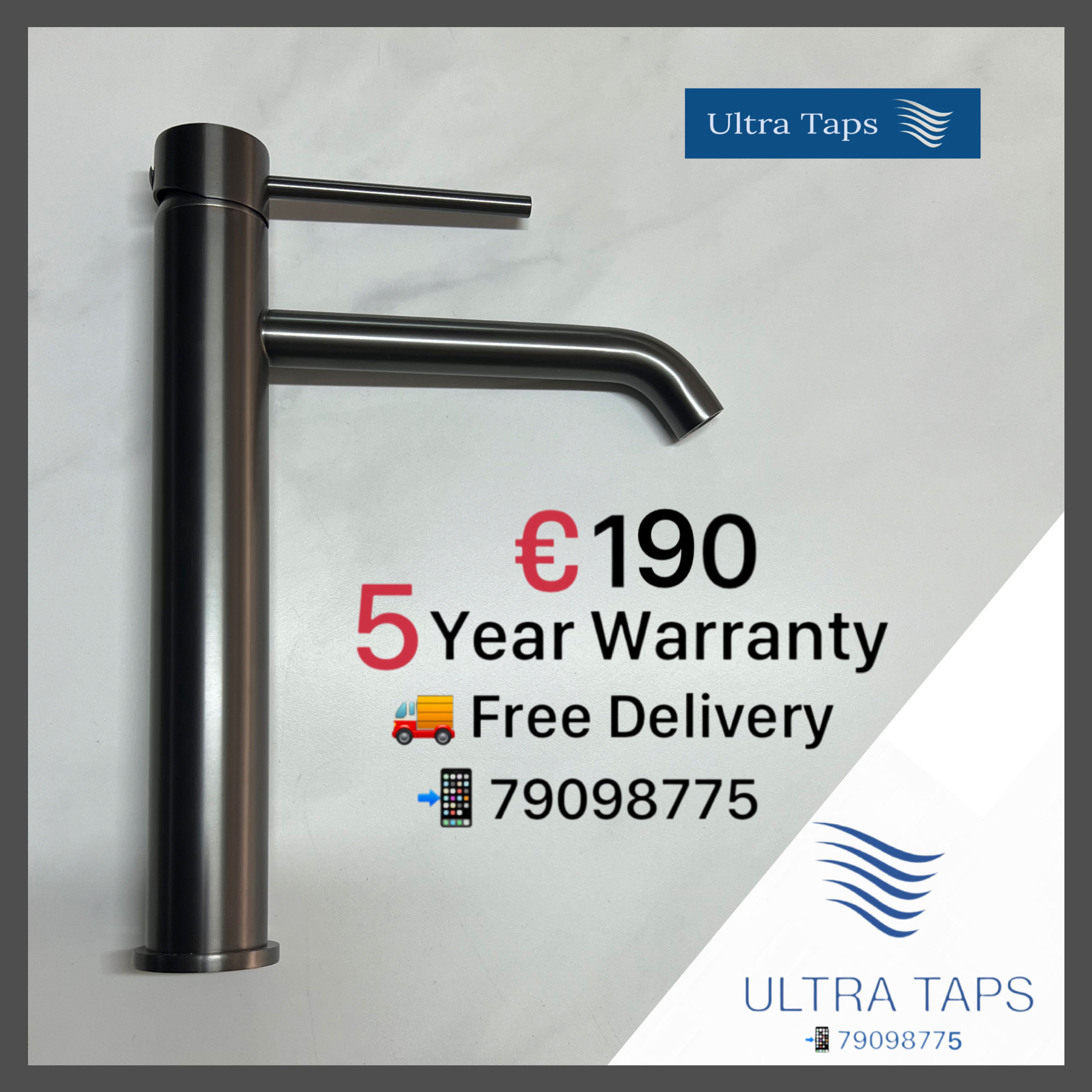 Basin Tall Round Gun Metal Tap - NO7R