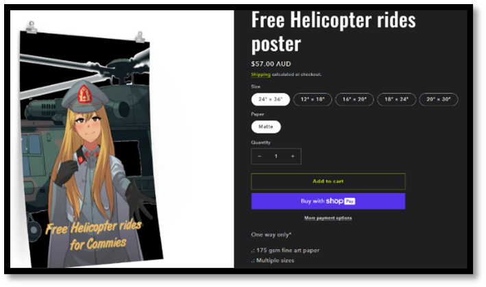 I found one website that sells anti-communist crypto fascist anime girl t-shirts and apparel. You can’t make this shit up. John Zek, Screenshot, 09/01/2025.