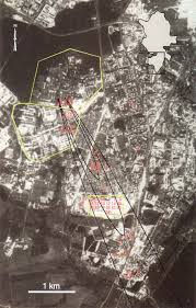 CIA satellite imagery with the plume direction marked.