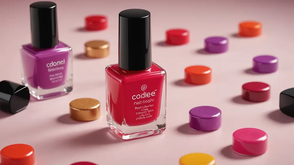 Eye-level view of a nail polish container with its ingredients list displayed