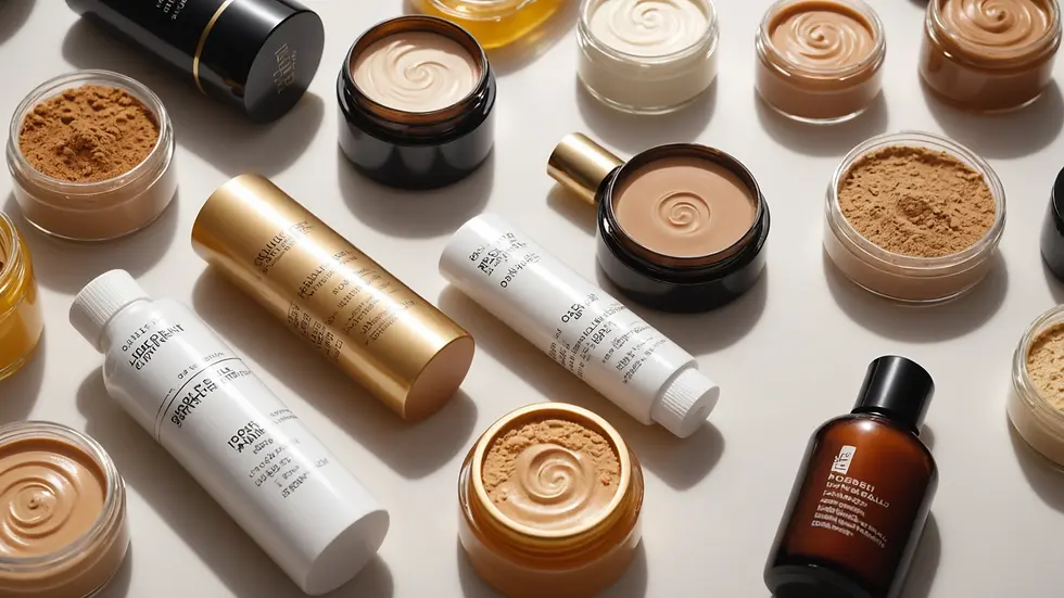 Close-up view of beauty products with visible ingredient labels