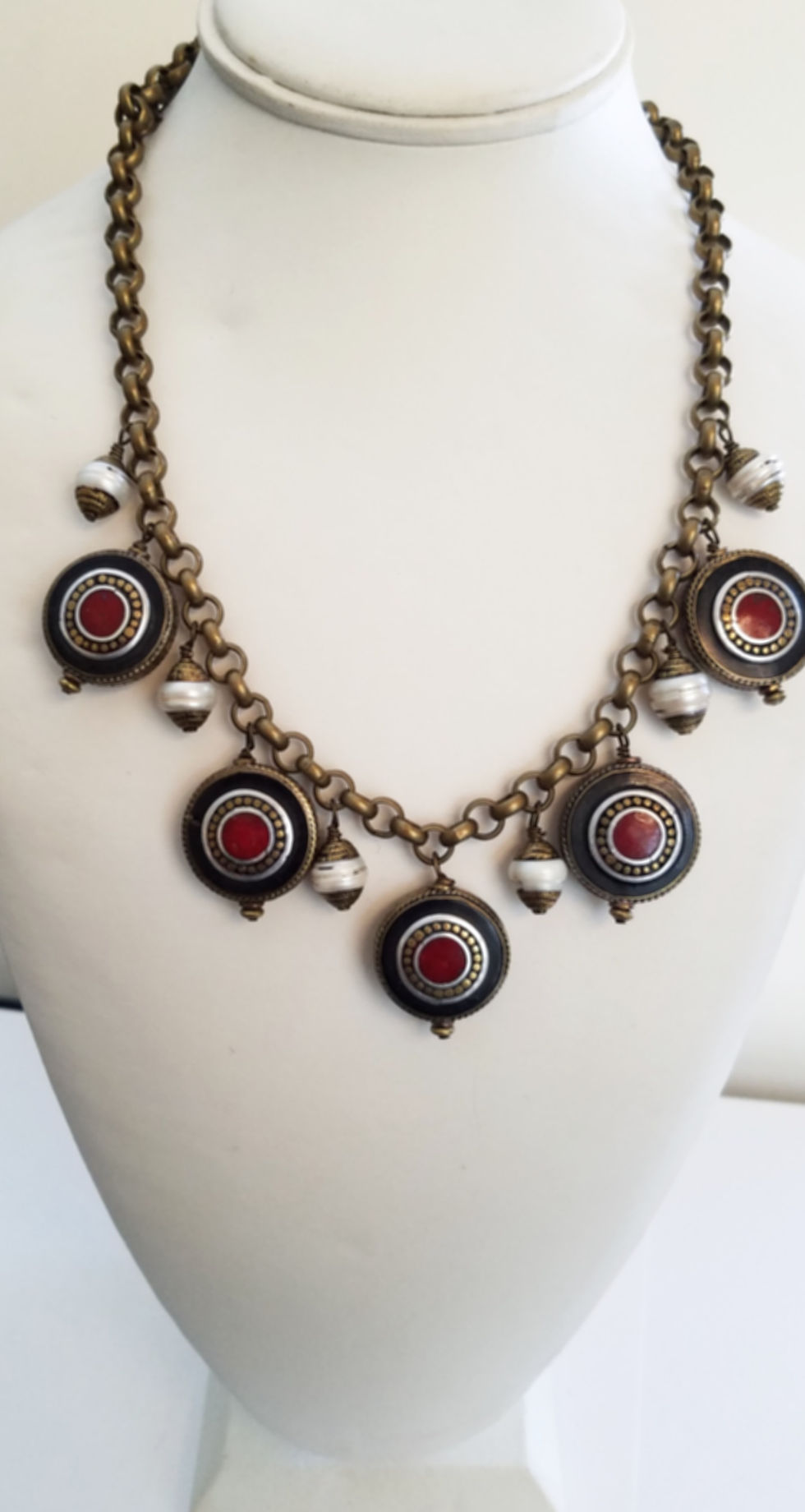 Thumbnail: Tibetan Eye Bead and Pearl Necklace