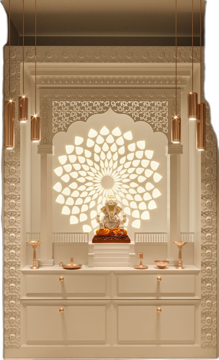 wooden jaali mandir design living room
