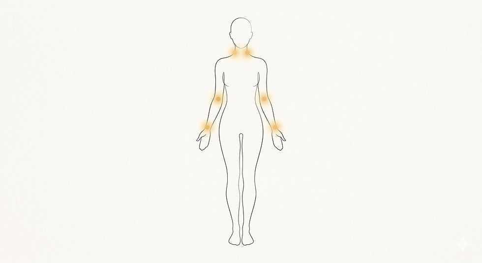 Diagram of body pulse points for best perfume performance.