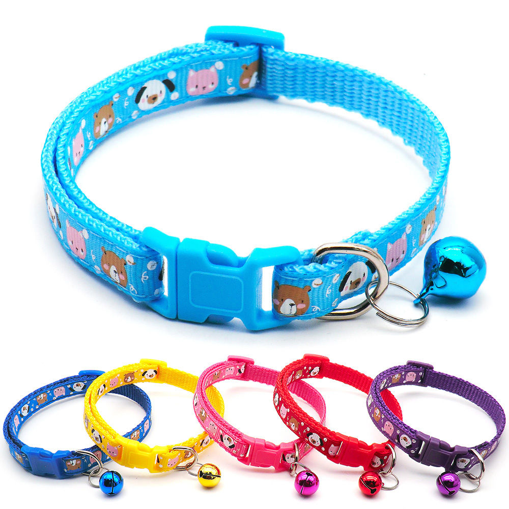 Cartoon Print Adjustable Cat Collar with Bell