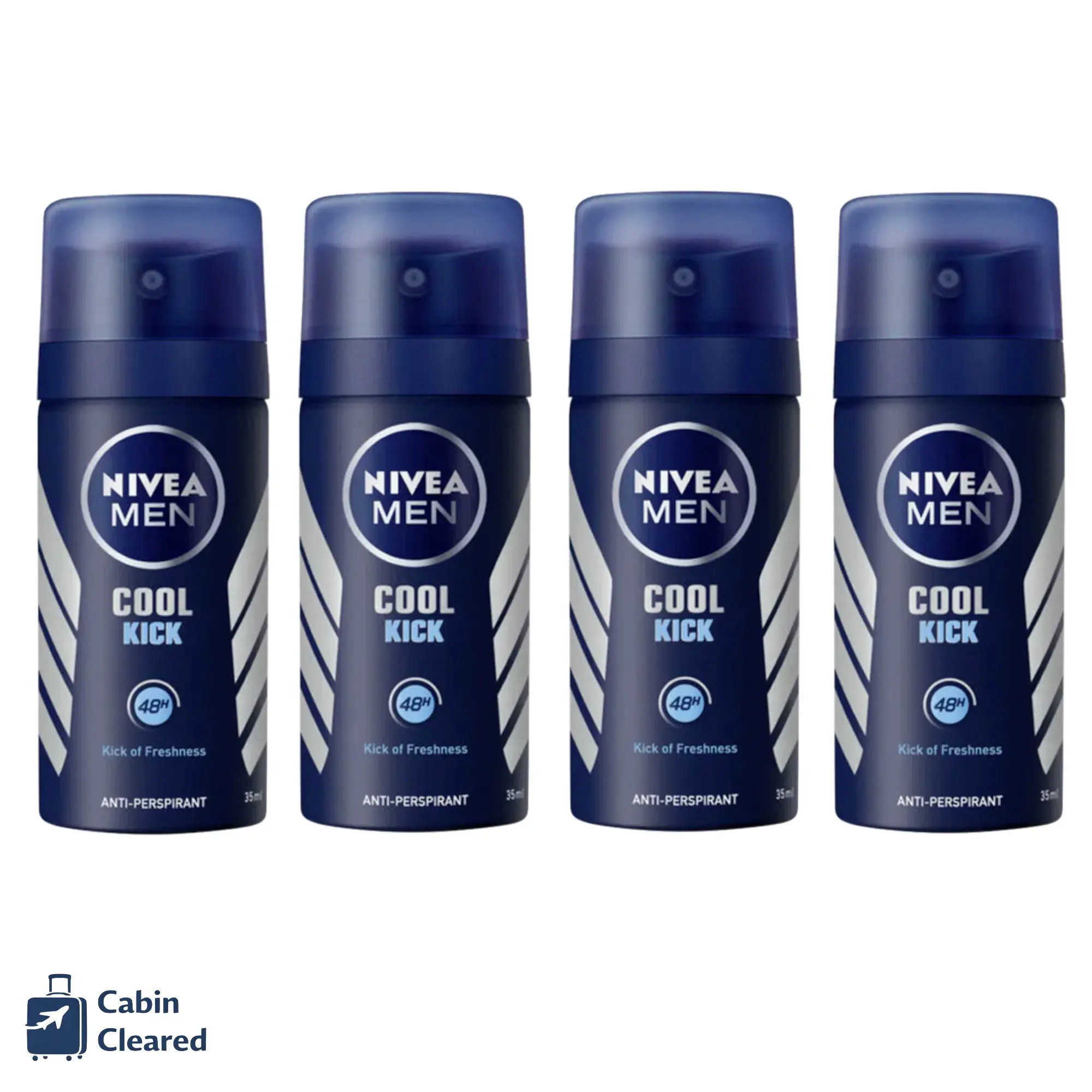 Nivea Men Cool Kick anti-perspirant deodorant 35ml travel-size cans – pack of four