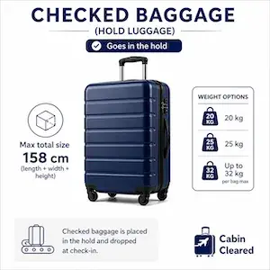 Illustrated guide comparing baggage allowances by ticket type.