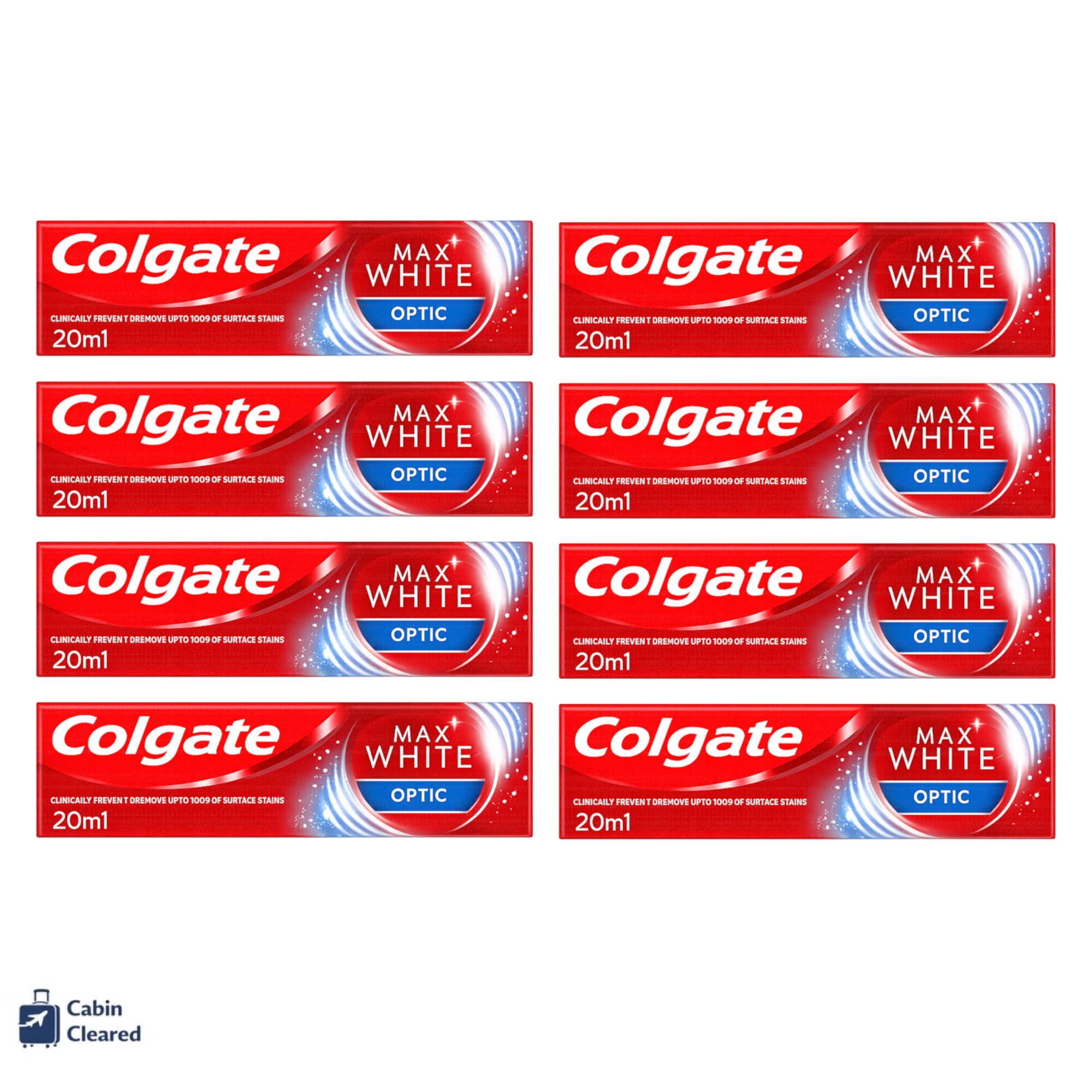 Colgate Max White travel toothpaste 20ml pack of 8 cabin approved toiletries