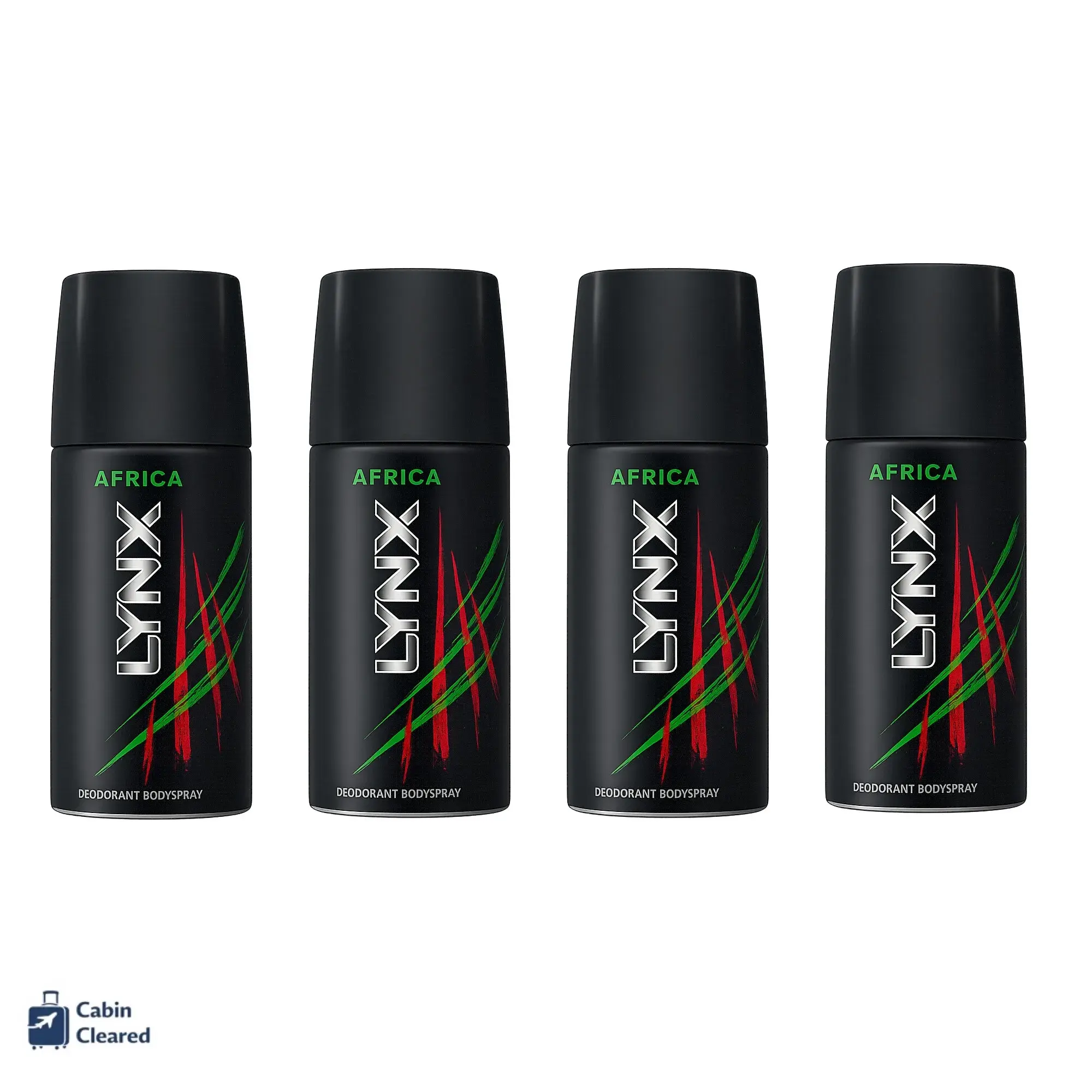 Four Lynx Africa Body Spray 35ml travel-size deodorants in a cabin-approved multipack