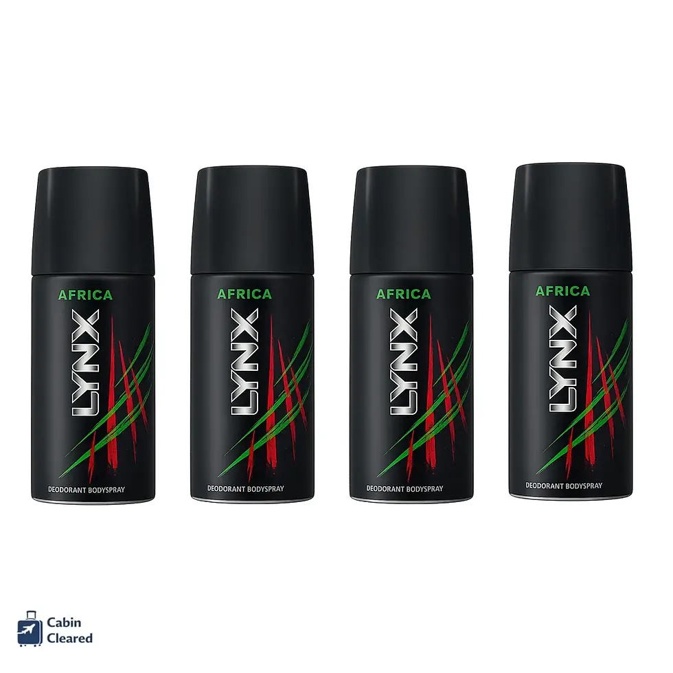 Four Lynx Africa Body Spray 35ml travel-size deodorants in a cabin-approved multipack