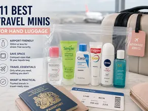 CabinCleared travel minis for hand luggage with compact skincare, toothpaste and deodorant products packed for UK airport liquid rules.
