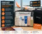 CabinCleared easyJet travel toiletries kit with 100ml skincare, deodorant and toothpaste products prepared for UK airport hand luggage rules.