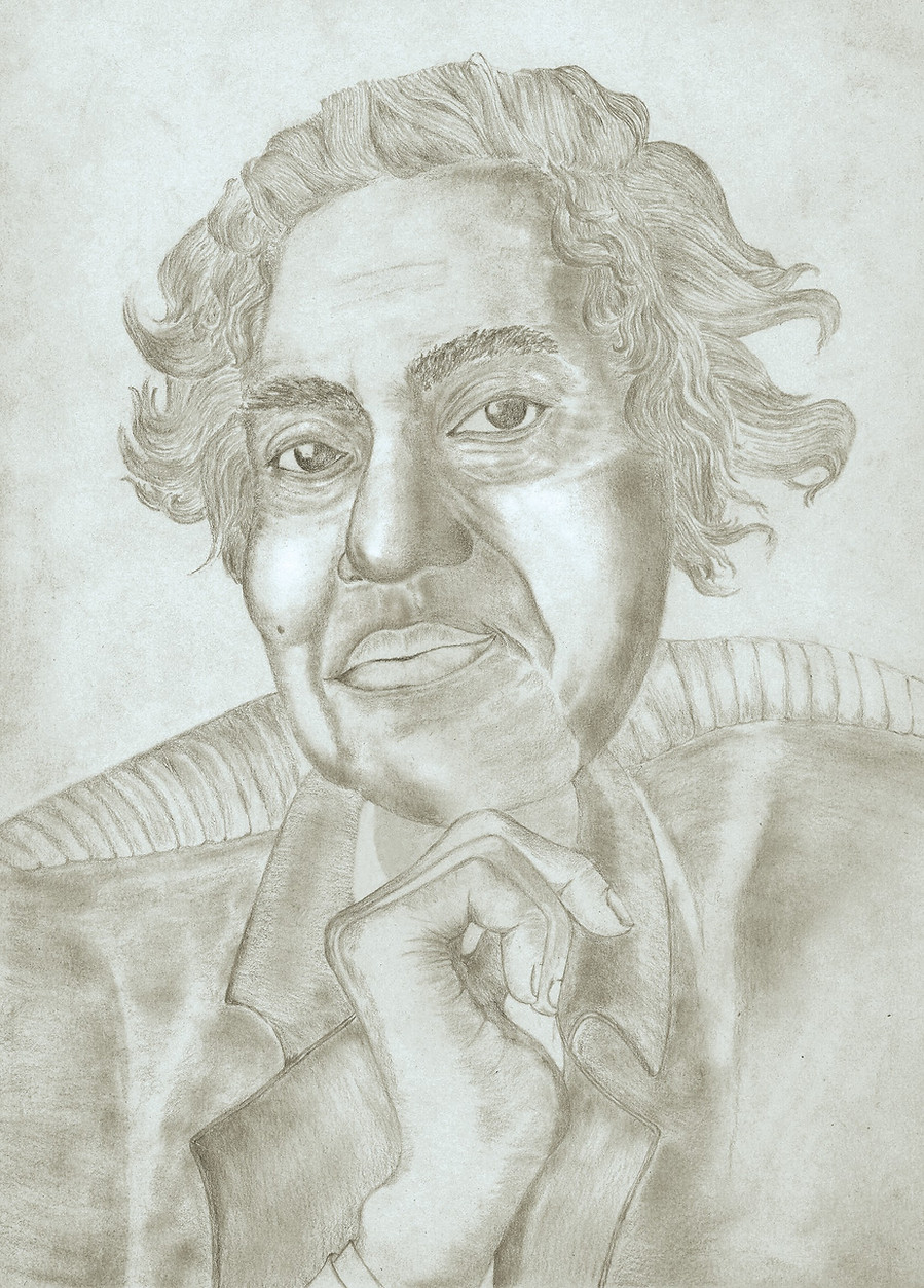 Graphite Illustration of scholar Bimal Krishna Matilal