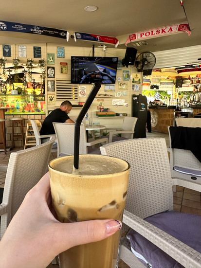 Drinks outside the hotel - iced coffee