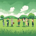 teachers in an open green field