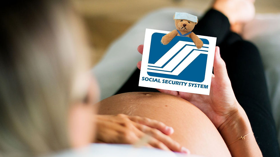 Pregnant woman holding Social Security System card.