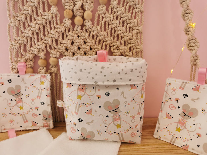 Miniature : Panière avec lingettes démaquillantes lavables - zéro déchet