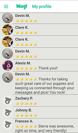 multiple 5 star reviews from Wag