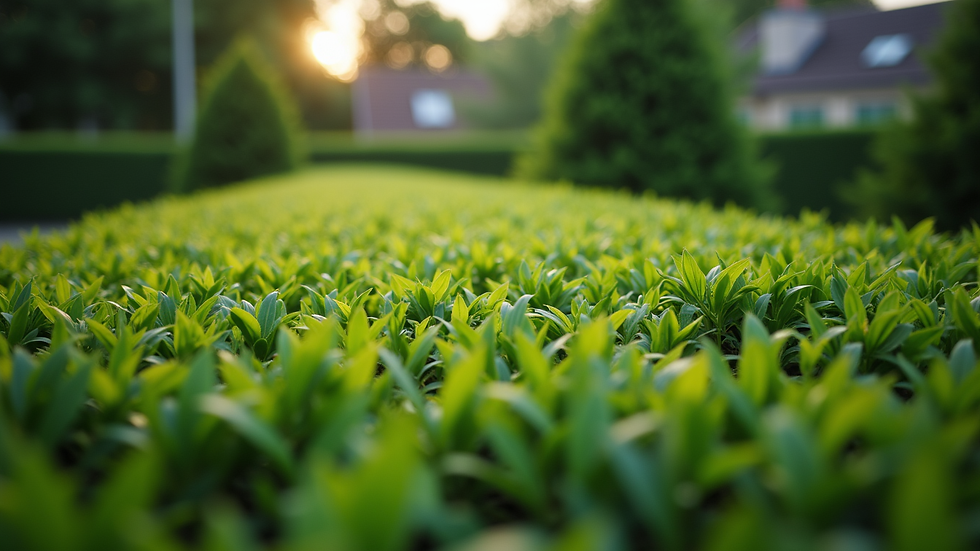 Eye-level view of a well-maintained hedge with sharp edges