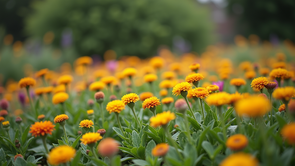 Close-up view of a well-maintained garden bed with vibrant flowers and minimal weeds