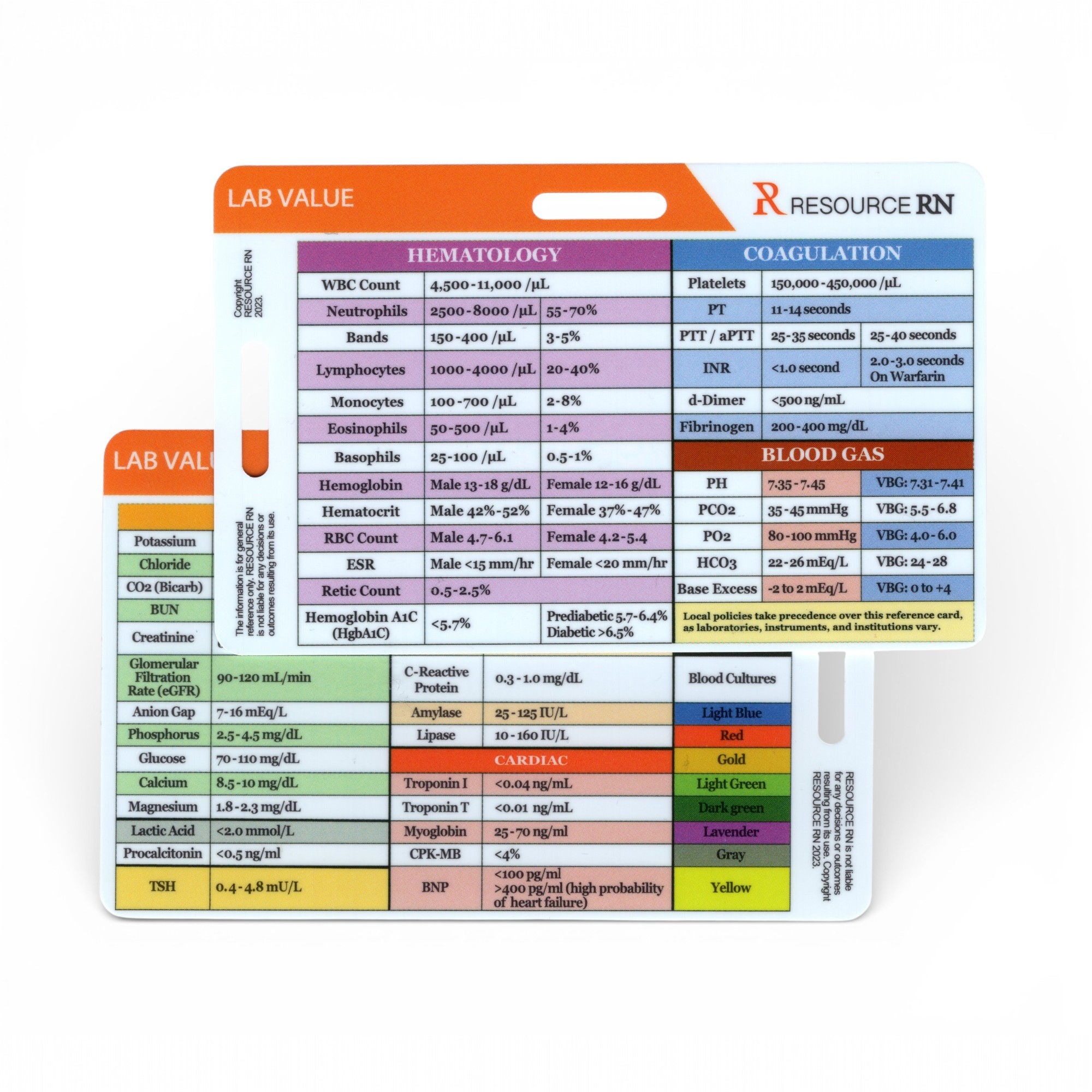 Lab Value Reference Card | Fits Horizontal & Vertical Badge