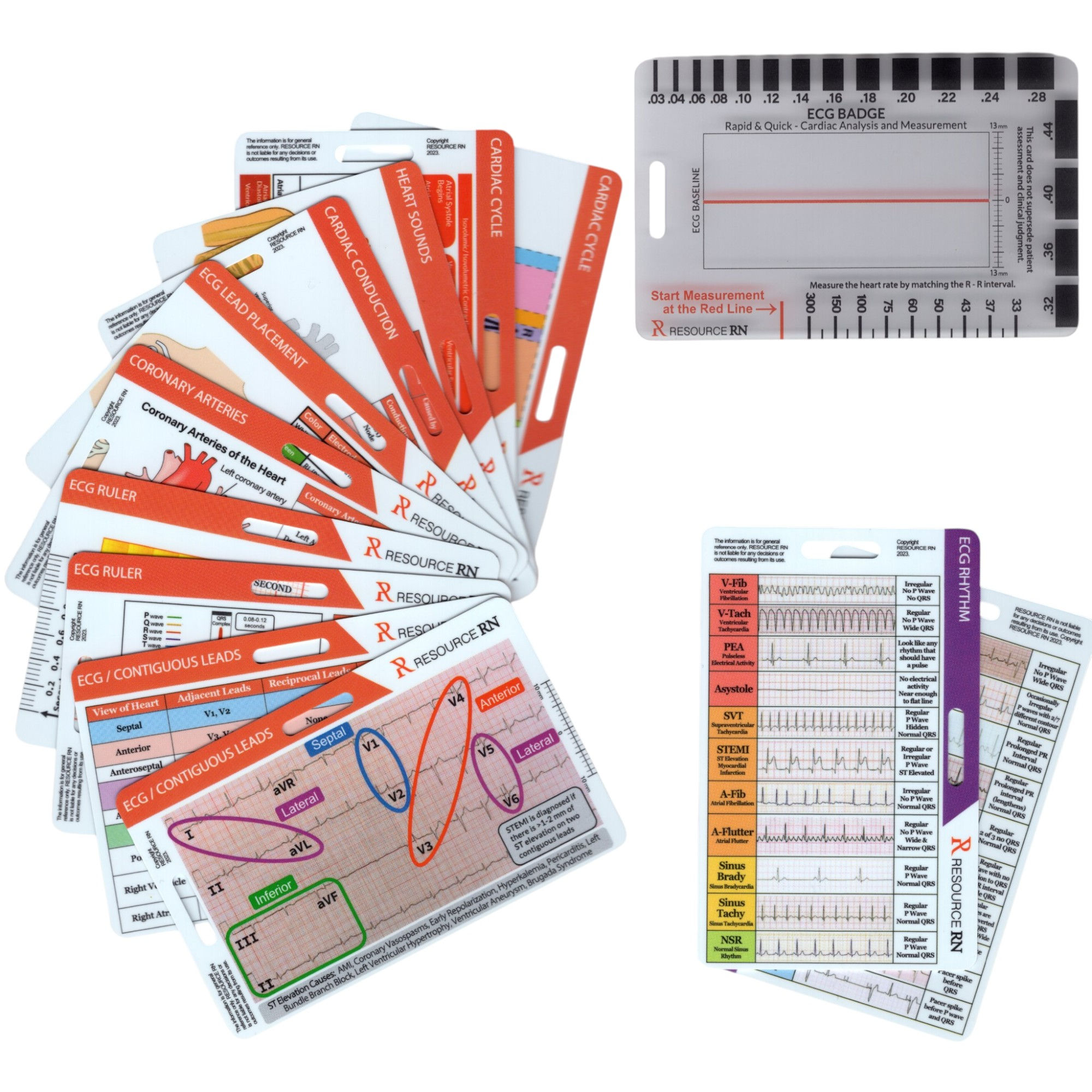 Cardiac Nursing Badge Card Set: ECG Interpretation, Heart Sounds