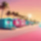 landscape Miami beach huts on left summer vibes retro vintage pink blue vue buildings Cali