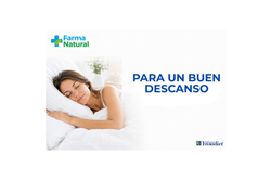 Mujer durmiendo junto al mensaje Para un buen descanso de Farma Natural.