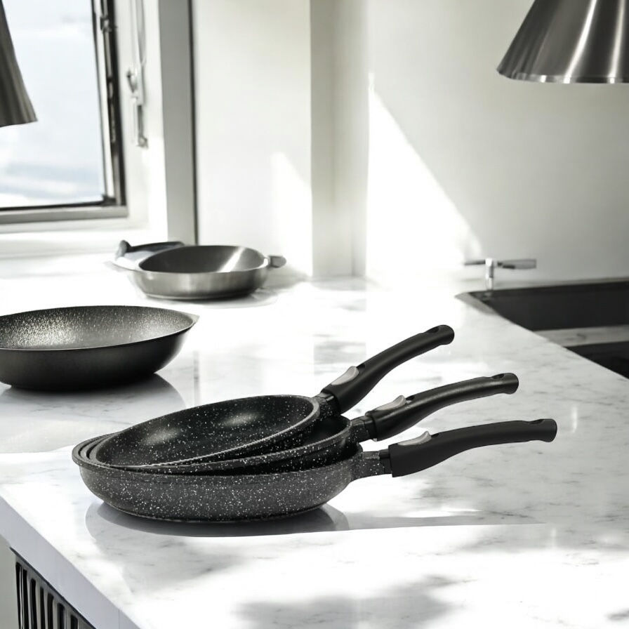 Miniature : Cflagrant® Lot de 3 Poêles Façon Pierre sans PFOA Diamètre : 20/24/28 cm